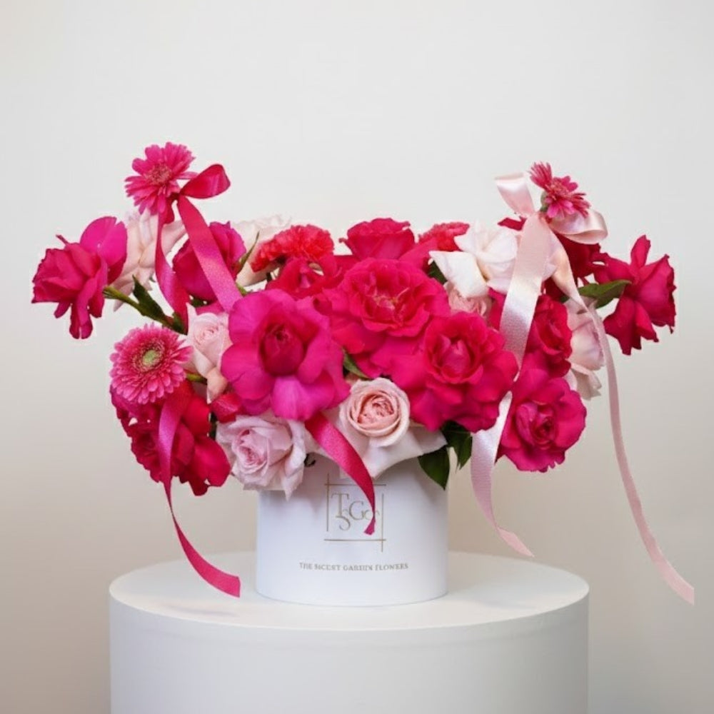 Cerise Ribbon Bloom Box