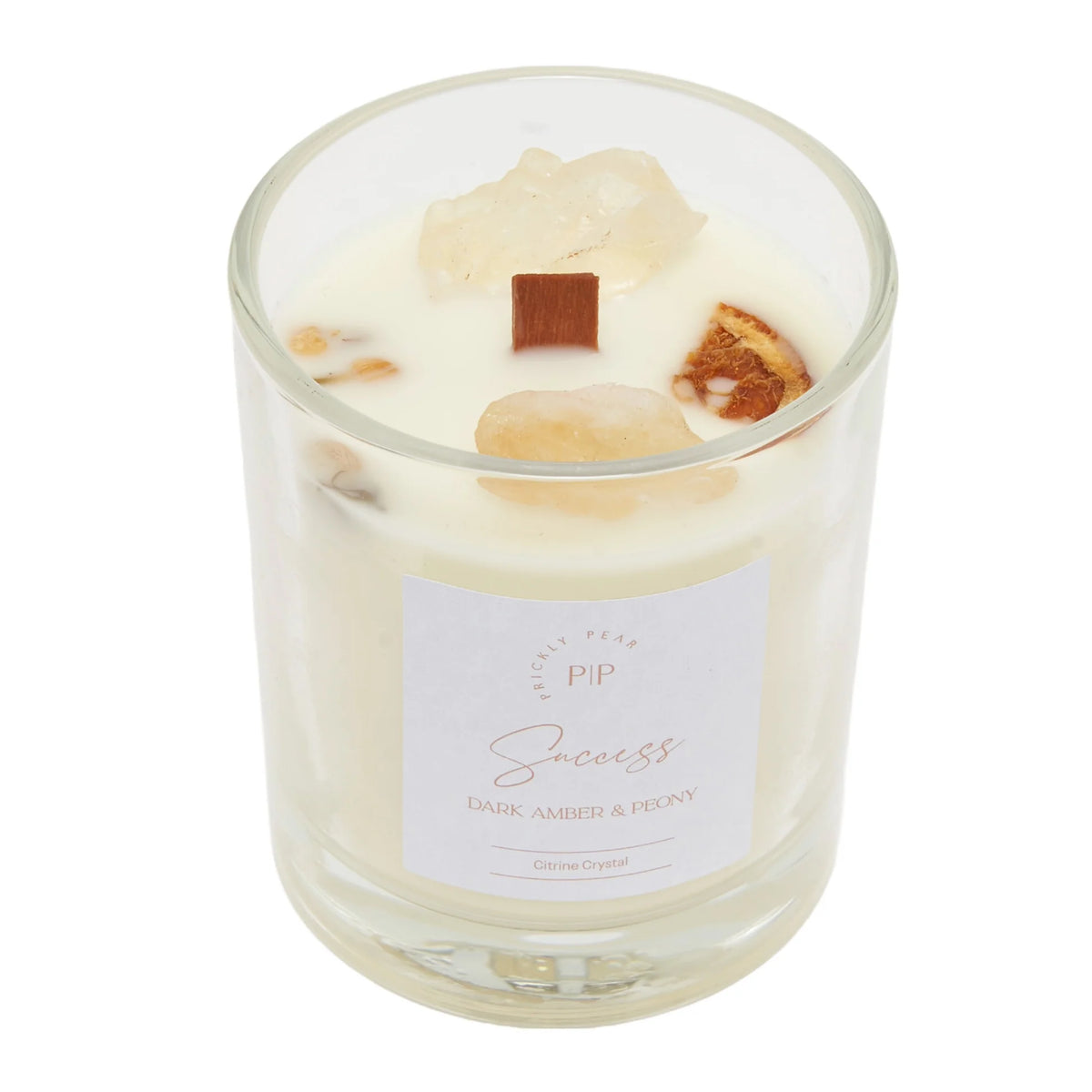 Citrine Crystal 'Success' Dark Amber & Peony Scented Candle